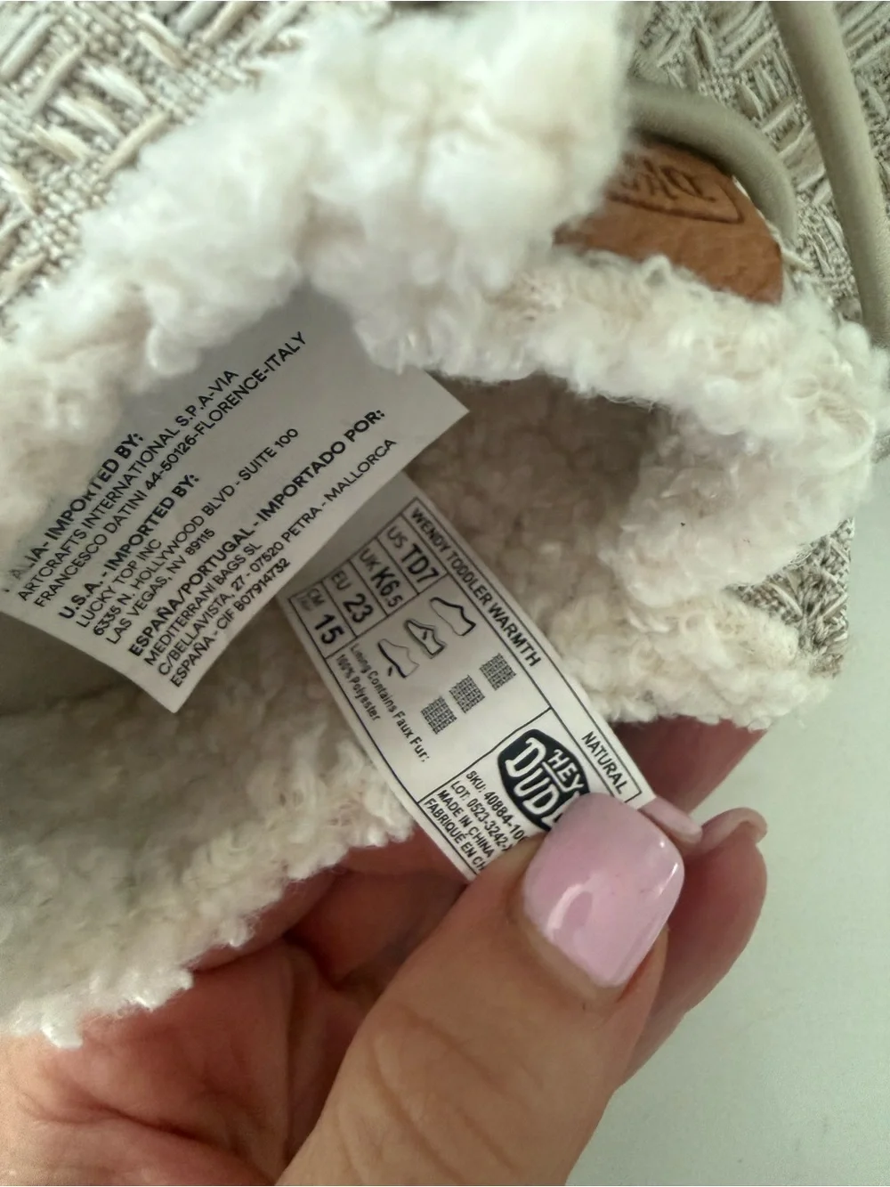 Hey Dude Kids Tan Woven Moccasin Slippers with White Sherpa Trim NWOT